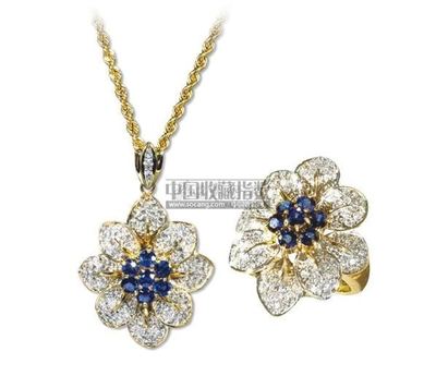 瑰丽之约 蓝宝钻石18K金花形吊坠与戒指的优雅绽放